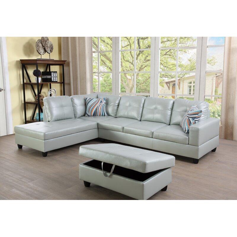 Wilhelmine 103.5′′ Wide Faux Leather Sofa & Chaise With Ottoman