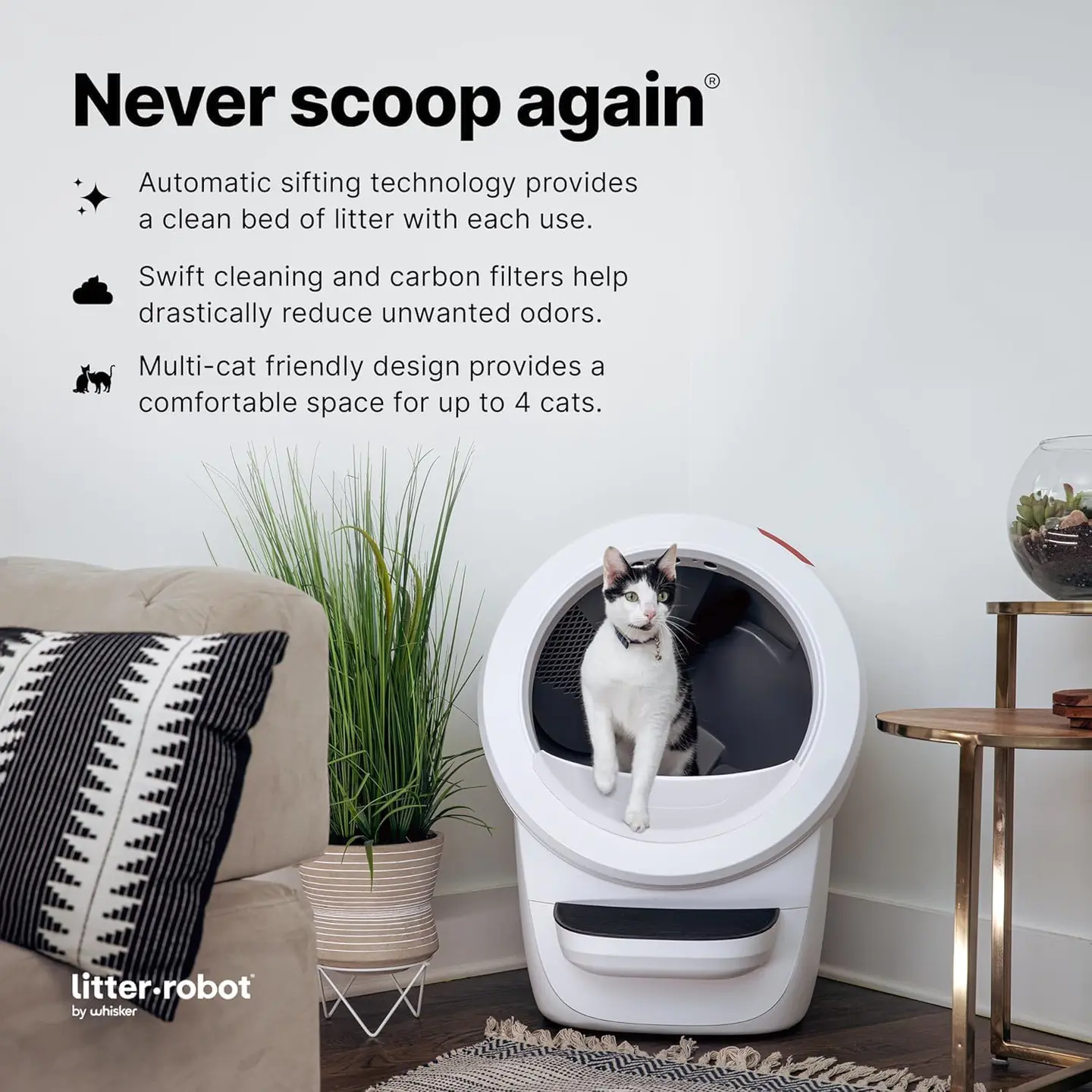 Litter-Robot 4 Total Bundle by Whisker (Black) - Automatic, Self-Cleaning Cat Litter Box, Includes Litter-Robot 4, LitterHopper, 6 OdorTrap Pack Refills, 50 Waste Drawer Liners, Ramp, Mat & Fence