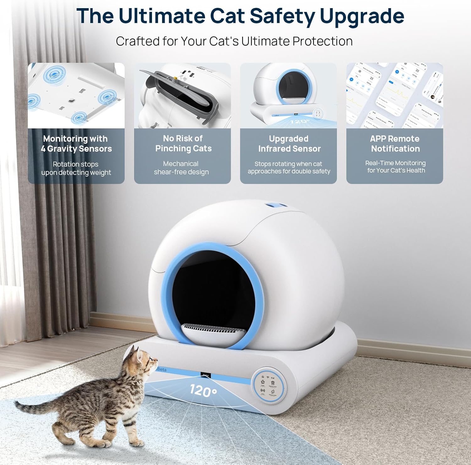 Self Cleaning Litter Box, Upgraded Automatic Cat Litter Box with Mat, 68L+9L Large Capacity Litter Box Robot, Suitable for Multiple Cats, APP Control