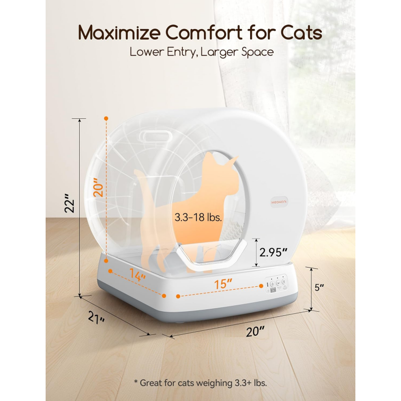MeoWant Self-Cleaning Cat Litter Box, Integrated Safety Protection Automatic Cat Litter Box for Multi Cats, Extra Large/Odor Removal/APP Control Smart Cat Litter Box with Mat & Liner