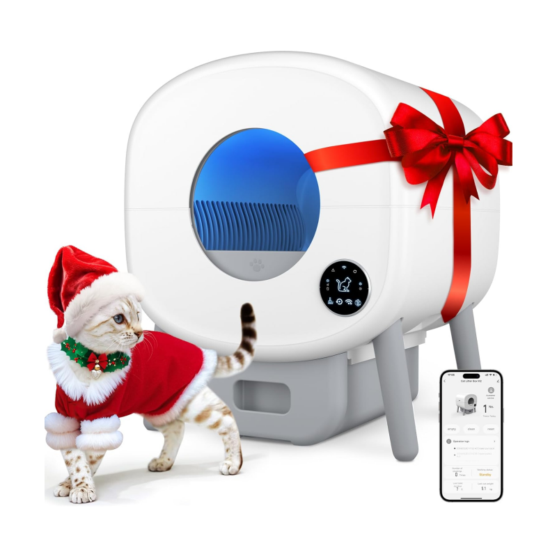 Self Cleaning Litter Box, 95 L Automatic Cat Litter Box Self Cleaning for Multiple Cats, with Safety Protection, App Control,2 Roll Garbage Bags