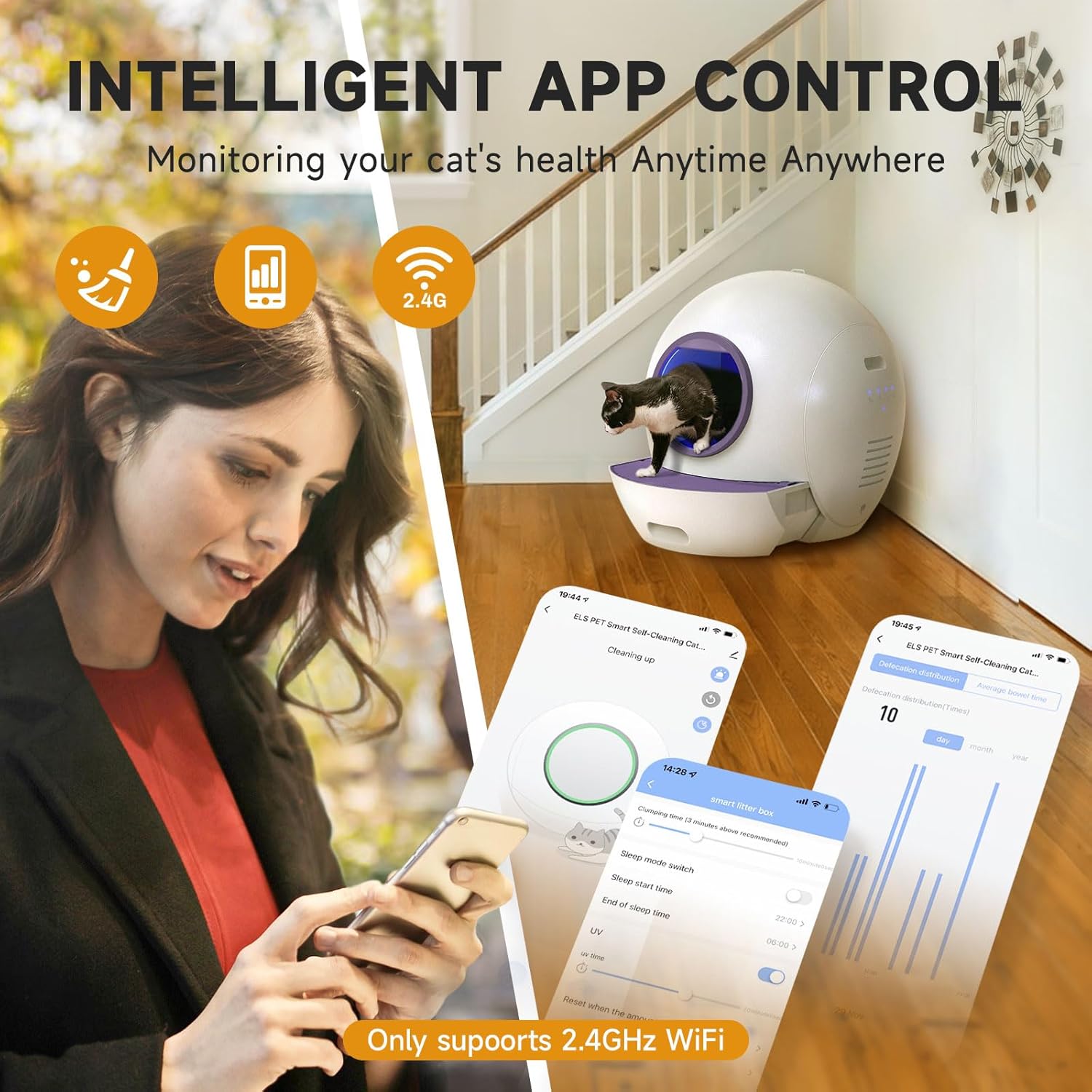 Self Cleaning Litter Box for Cats, Nafcefi Automatic Cat Litter Box Self Cleaning Extra Large, Robot Litter Box Self Cleaning App Control/Odor Removal/Safety Protection Litter Box