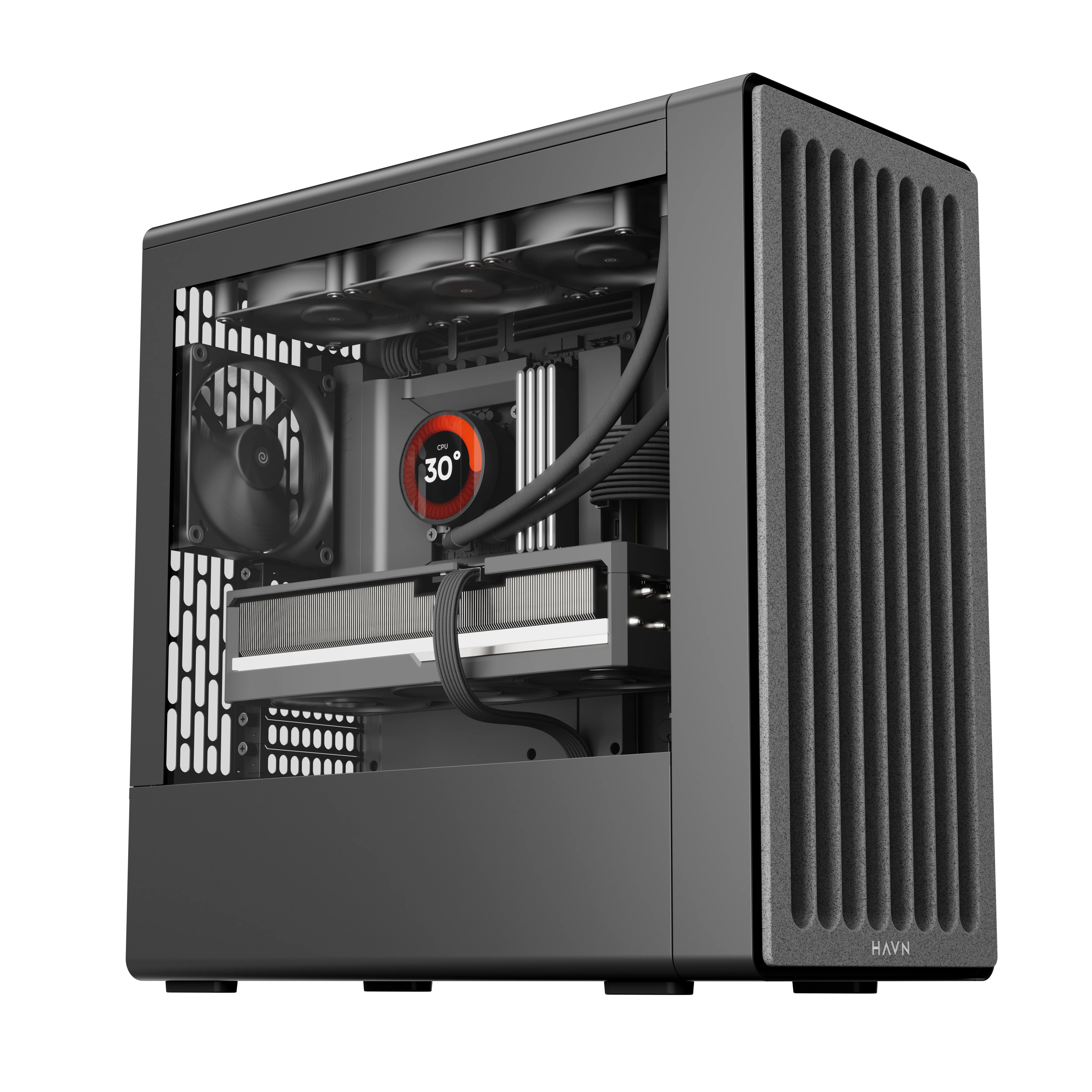 HAVN BF 360 Flow – sort Mid Tower kabinet med præinstallerede high-performance fans