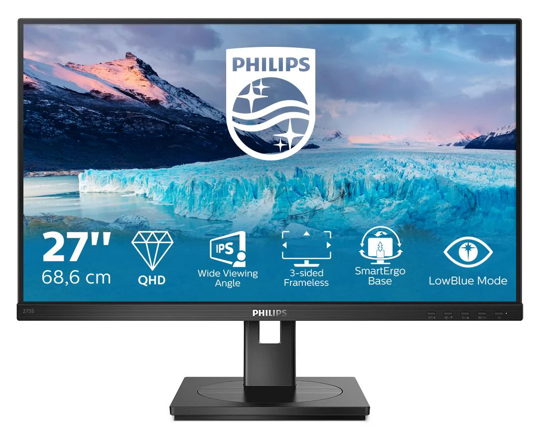 Philips S-line 275S1AE 27 2560 x 1440 (2K) DVI HDMI DisplayPort 75Hz Pivot Skærm