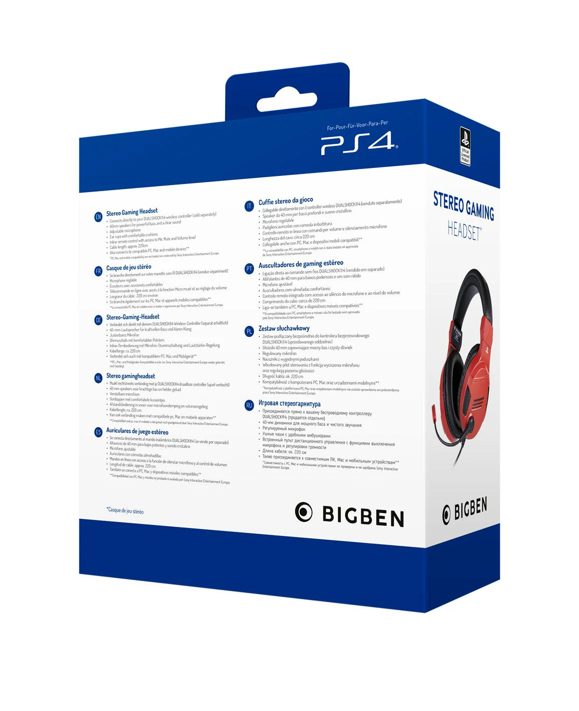 Playstation 4 HW Bigben Stereo Gaming Headset v3 (Rød)